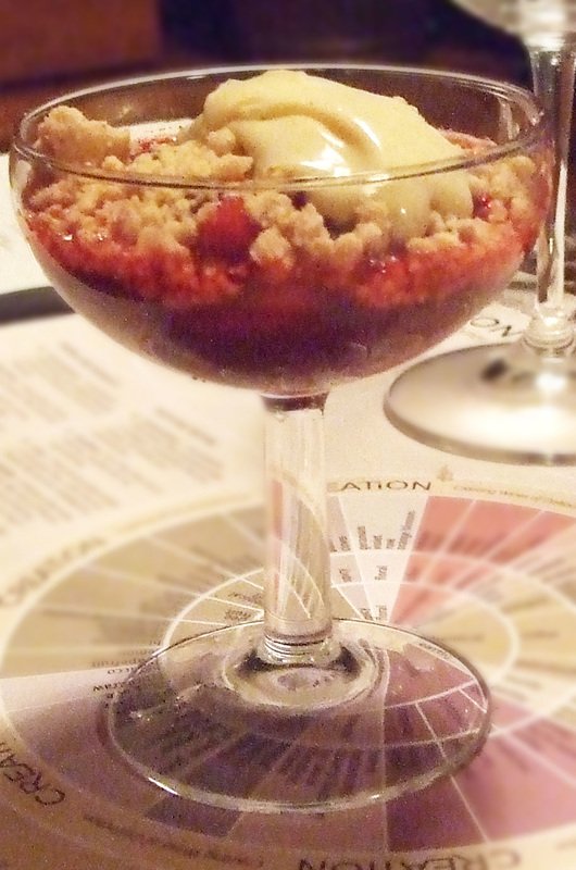 Dish of apple and blackberry crumble